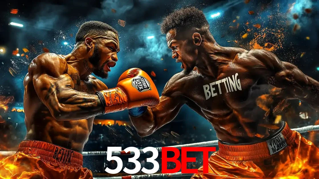 Dois boxeadores em uma luta intensa e explosiva, representando a adrenalina e as oportunidades de apostas em esportes de combate disponíveis na plataforma 533BET.