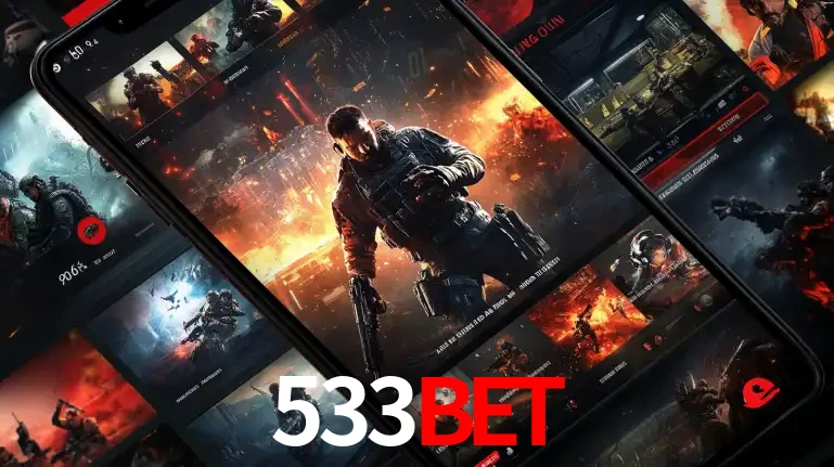 Tela de um celular exibindo uma galeria de jogos de tiro com temática militar, mostrando a variedade de e-sports disponíveis para apostas na plataforma de entretenimento 533BET.